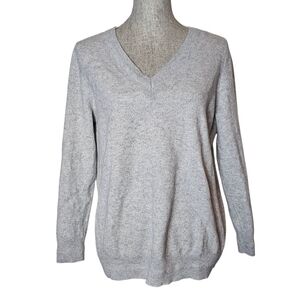 Boden 100% Cashmere Gray Sweater - Women's Size L - V-Neck Preppy Clean Girl